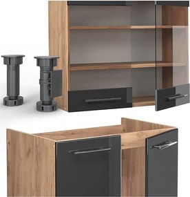 Aneks kuchenny antracytowy wysoki połysk/złoty dąb power 200x60x81.6 fame-line