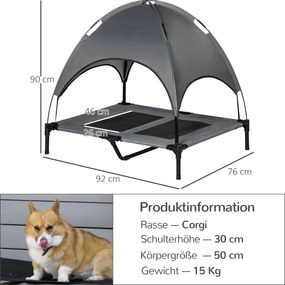 PawHut Legowisko dla psa z zadaszeniem podwyzszone oddychajacy material szara tafta 92x76x90cm | Aosom PL