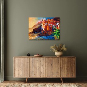 Obraz - Wieś na wybrzeżu Cinque Terre, Włoska Riviera, nowoczesny impresionism (70x50 cm)
