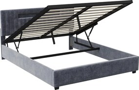 Łóżko z Pojemnikiem 140x200 cm Szary Aksamit z Podświetlanym Zagłówkiem Sterowanym Pilotem - XXL Przechowywanie, Współczesny Design
