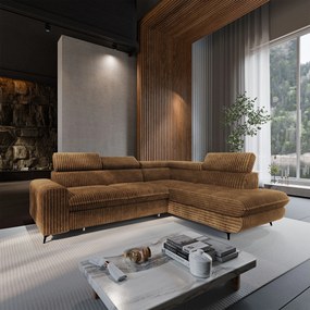 Masseno Narożnik VELISS z funkcją spania i pojemnikiem na pościel Rozkładana sofa do Salonu - Miedziany, TILIA 56