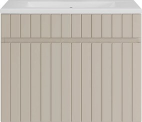 Wisząca szafka łazienkowa prążkowana beżowa z umywalką podblatową do zabudowy – 60 cm – SATARA