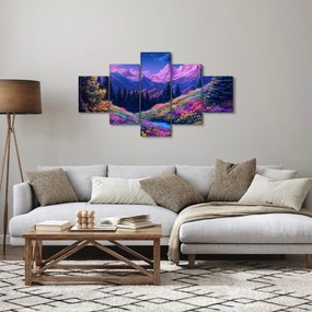 Obraz - Fioletowy krajobraz przy pełni księżyca (125x70 cm)