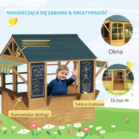 AIYAPLAY Drewniany domek do zabawy Tannenholz, Składany domek z oknami, drzwiami, dla dzieci w wieku 3-8 lat, Brązowy+Niebieski