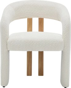 Krzesło z podłokietnikami z tkaniny z bukli  i drewna kauczukowca  - Białe - NORETI