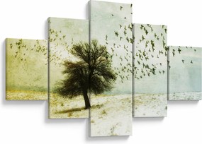 Obraz - Malowane stado ptaków (125x70 cm)