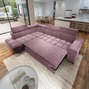 Masseno Narożnik MORIVA z funkcją spania i pojemnikiem na pościel Narozniki L, Rozkładana sofa - Wrzosowy, MONOLITH 62