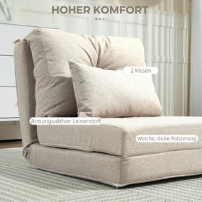 HOMCOM Fotel podłogowy, rozkładana mata do spania, 2 w 1, zdejmowana poduszka, 60 x 80 x 56 cm, Beżowy | Aosom PL