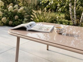 Zestaw mebli ogrodowych beżowy aluminium sofa fotele stolik sznurowanie