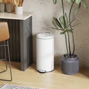 HOMCOM Kosz na Śmieci 30L, z Pedałem, Blokowalna Pokrywka, Odporny na Plamy, Kremowy