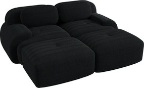 Prosta sofa z zaokrąglonymi podłokietnikami - sofa 2-osobowa z oparciem i poduszkami dekoracyjnymi - czarny sztruks