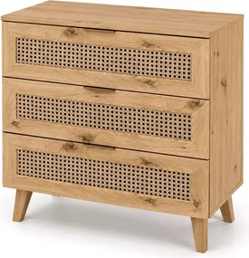 Komoda Calviro II – elegancka i funkcjonalna komoda w kolorze dąb artisan z modnymi wstawkami imitującymi plecionkę
