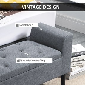 HOMCOM Ławka z miejscem do przechowywania, belastbar do 130 kg, wygląd lnu, drewno kauczukowe, 116 x 44 x 58 cm, Jasnoszary