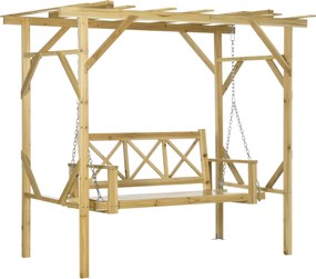 Outsunny Ławka Huśtawka z Pergolą 2 Osoby - Regulowana Wysokość, Solidne Drewno, 2,21x1,4x1,96m - Ogrodowy Azyl