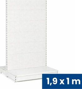 Regał sklepowy obustronny, ścianki perforowane, 1900 x 1000 x 900 mm, podstawowy, biały