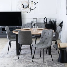 Zestaw Stół Okrągły Rozkładany HARRY 102-142 cm Dąb Artisan/Czarny i 6 Krzeseł Tapicerowanych ROBIN 2 Szarych Nowoczesnych