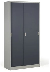 Metalowa szafa z przesuwnymi drzwiami, 4 półki, 1000 x 1990 x 450 mm, ciemnoszary