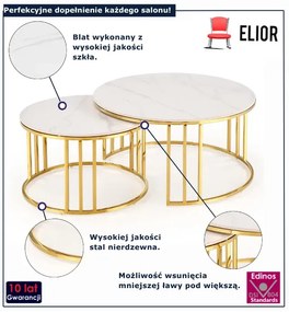 Nowoczesny komplet ław do salonu biały marmur + złoty - B9-K70