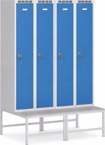 Szafka ubraniowa S7 z ławką, 2-drzwiowa, 1875 x 600 x 500/800 mm, demontaż, zamek cylindryczny, grafitowe drzwi