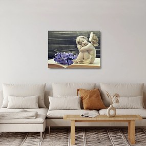 Obraz na szkle anioła z kwiatem (70x50 cm)