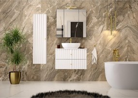 Biały Zestaw Łazienkowy 80cm Szafka z Blatem Umywalka Słupek Ryflowane Fronty Aqua