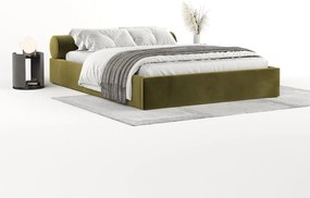 Ciemnozielone tapicerowane łóżko dwuosobowe ze schowkiem ze stelażem 180x200 cm Solvo – Maison de Rêve