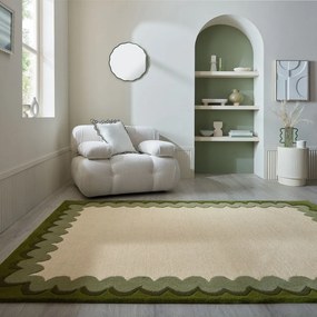 Zielony/w naturalnym kolorze wełniany dywan tkany ręcznie 200x290 cm Wiggle Wool – Flair Rugs