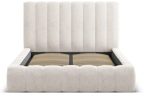 Kremowe tapicerowane łóżko dwuosobowe ze schowkiem i stelażem 200x200 cm Kelp – Micadoni Home