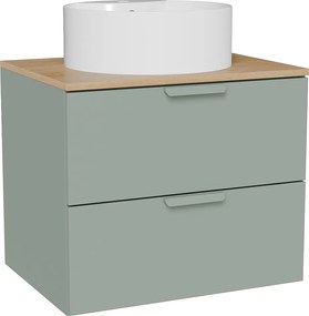 Wisząca szafka łazienkowa z okrągłą umywalką nablatową – Szałwiowa zieleń – S60 cm – AVORELI