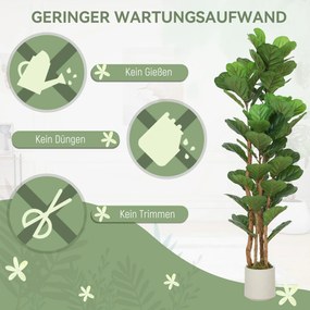 HOMCOM Sztuczny fikus lirolistny sztuczna roślina z 71 liśćmi, masywny drewniany pień, doniczka, 50 x 50 x 150 cm, zielony | Aosom PL