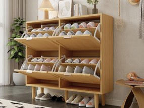 Szafa na buty z drewna i rattanu - 4 uchylne drzwi - naturalny