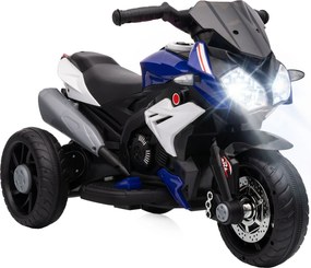 HOMCOM Elektryczny motocykl dla dzieci, z światłami i dźwiękami, 3 km/h, ładowany, plastik i metal, Niebiesko-Czerwony