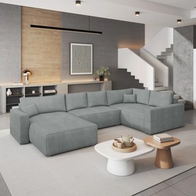 Masseno Narożnik VELAMI z funkcją spania i pojemnikiem na pościel Narozniki U, Rozkładana sofa - Jasnoszary, POSO 55