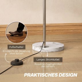 HOMCOM Lampa podłogowa, design łukowy z marmurową podstawą, 167 cm, srebrna | Aosom PL