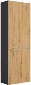 Regał do łazienki z koszem antracyt + dąb artisan - Kemi 3X