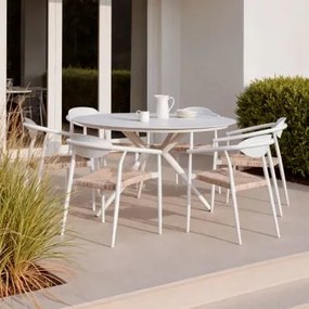 Zestaw Stołu Aluminiowego Valerie Round (ø125 Cm) I 6 Krzeseł Ogrodowych Z Podłokietnikami Z Aluminium I Syntetycznego Rattanu M Gardenia Biel - Sklum