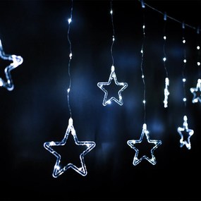Kurtyna świetlna zewnętrzna Stars, 200 x 60 cm, LED, biała, timer, 8 funkcji, na baterie, 200 cm