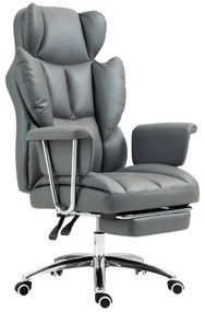 HOMCOM Ergonomiczne krzesło biurowe z tapicerką, podnóżkiem i regulowanym oparciem, obrotowe 360°, ciemnoszary