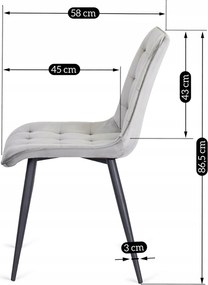 Krzesło Tapicerowane GOMEZ Szare Welurowe Nowoczesne Loft