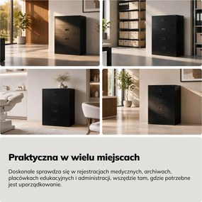 Szafa kartotekowa metalowa z 4 szufladami czarna, 900x1320x600 mm: SARA XL V4