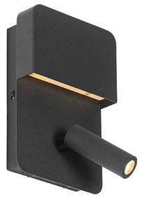 Lampa ścienna czarna w tym LED z USB i lampką do czytania z przełącznikiem - Robin Nowoczesny Oswietlenie wewnetrzne