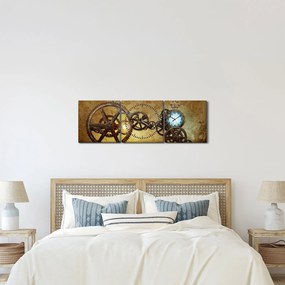 Obraz starych mechanizmów zegarowych (z zegarem) (90x30 cm)