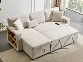 Kanapa 215x133x85 cm - z portem USB - z miejscem do przechowywania - z funkcją spania - Beżowa