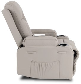 Fotel Masujący BOX Rozkładany Wypoczynkowy z Podnóżkiem Szary Ekoskóra Nowoczesny