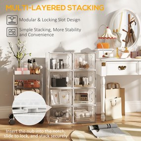 HOMCOM 8-częściowy regał na buty, stosowalne pudełka na buty do rozmiaru 46, drzwi magnetyczne, Plastik, 28 x 36 x 21 cm