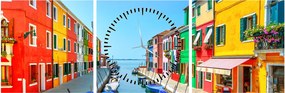 Obraz - Wyspa Burano, Wenecja, Włochy (z zegarem) (90x30 cm)