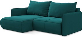 Narożnik lewostronny z funkcją spania - z tkaniny welwetowej - morski - NANEA