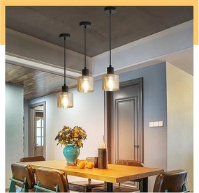 NETTLIFE Lampa wisząca na stół w stylu vintage, lampa wisząca E27, czarna lampa wisząca na 1 żarówkę, retro industrialna