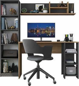 Biurko z regałem Hado Walnut and Anthracite