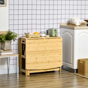 HOMCOM Stół składany bambusowy z regulowanymi nogami i półkami wielofunkcyjny do jadalni | Aosom PL